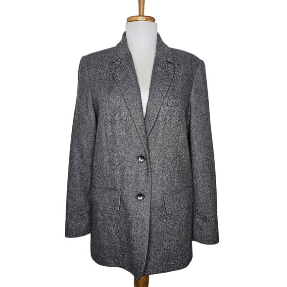 Everlane The Oversized Blazer Wool Gray Herringbone Boyfriend Fit Classic Sz 0 - Picture 4 of 16